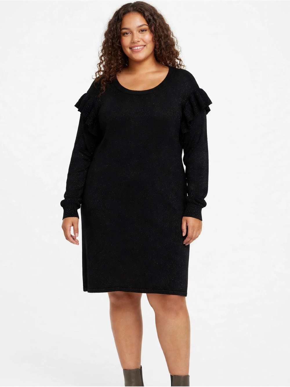 Select + Trend Black Shimmer Long Sleeve Sweater Dress Size XL